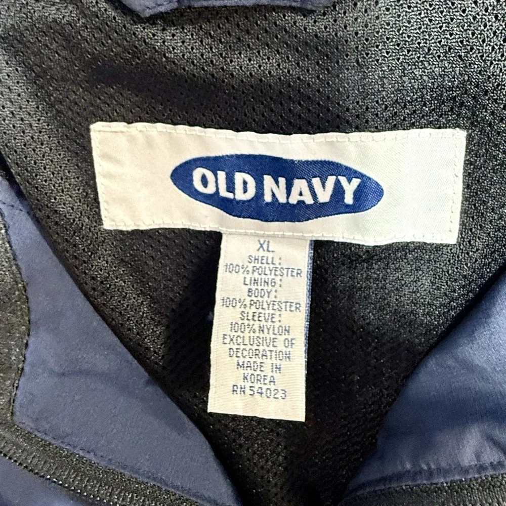 Old Navy Men's Navy Blue Lined Windbreaker Jacket Size XL Full Zip Pockets Notes